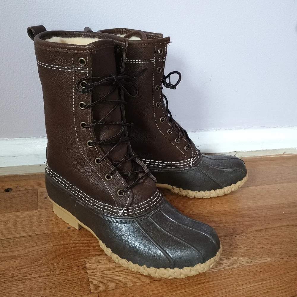 L.L. Bean Sherpa Lined Lace-Up Duck Boots Women's Size 8 - Picture 1 of 5